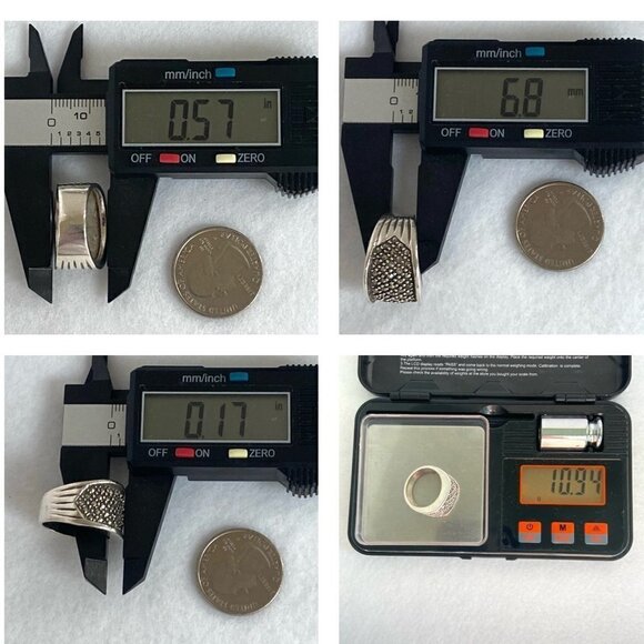 Sterling Silver 925 Marcasite 14MM Wide Band Statement Ring Size 7.5 - Picture 10 of 16